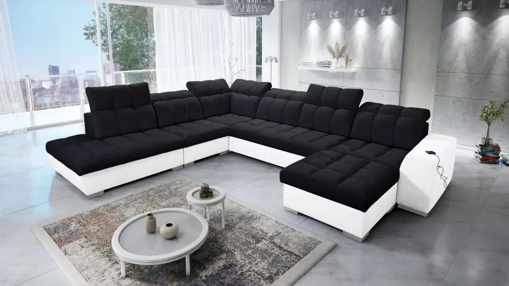 Dīvāns Pagano 10 Premium Standard · Melns + balts · 300 × 364 × 83 cm