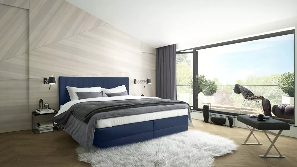 Gulta Milano Boxspring Standard Guļamvietas platums: 180 cm, Guļamvietas garums: 200 cm, · Tumši zils · 180 × 210 × 110 