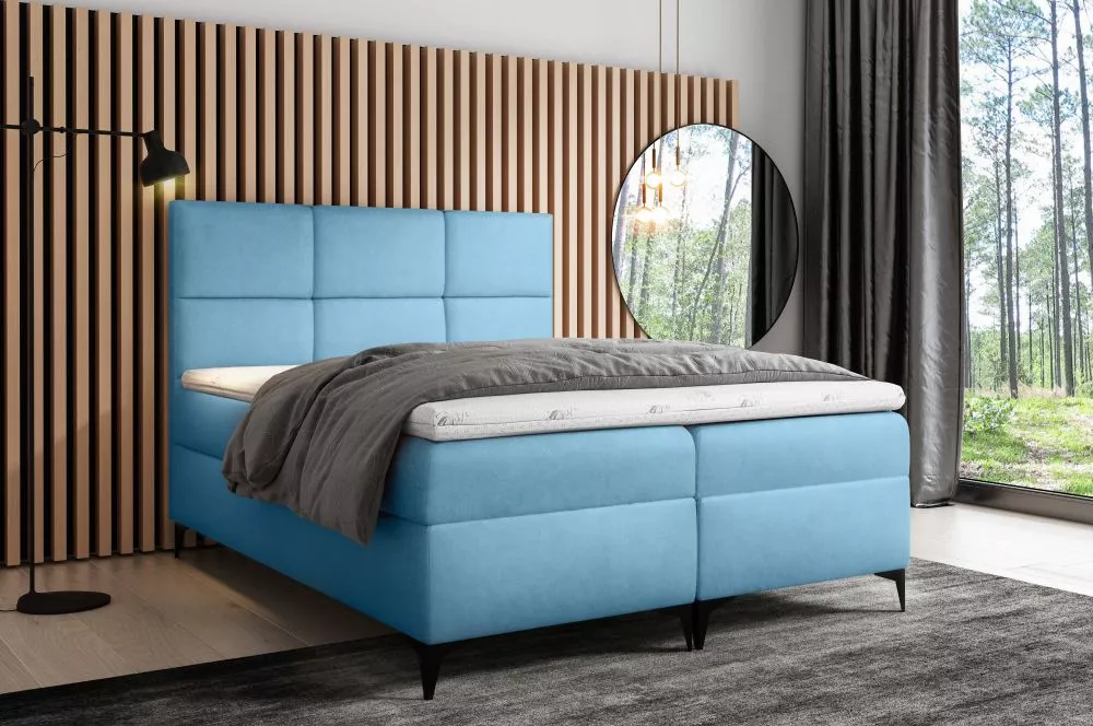 Gulta Fava Boxspring Premium Standard Guļamvietas platums: 200 cm, Guļamvietas garums: 200 cm, · Gaiši zils · 204 × 208 