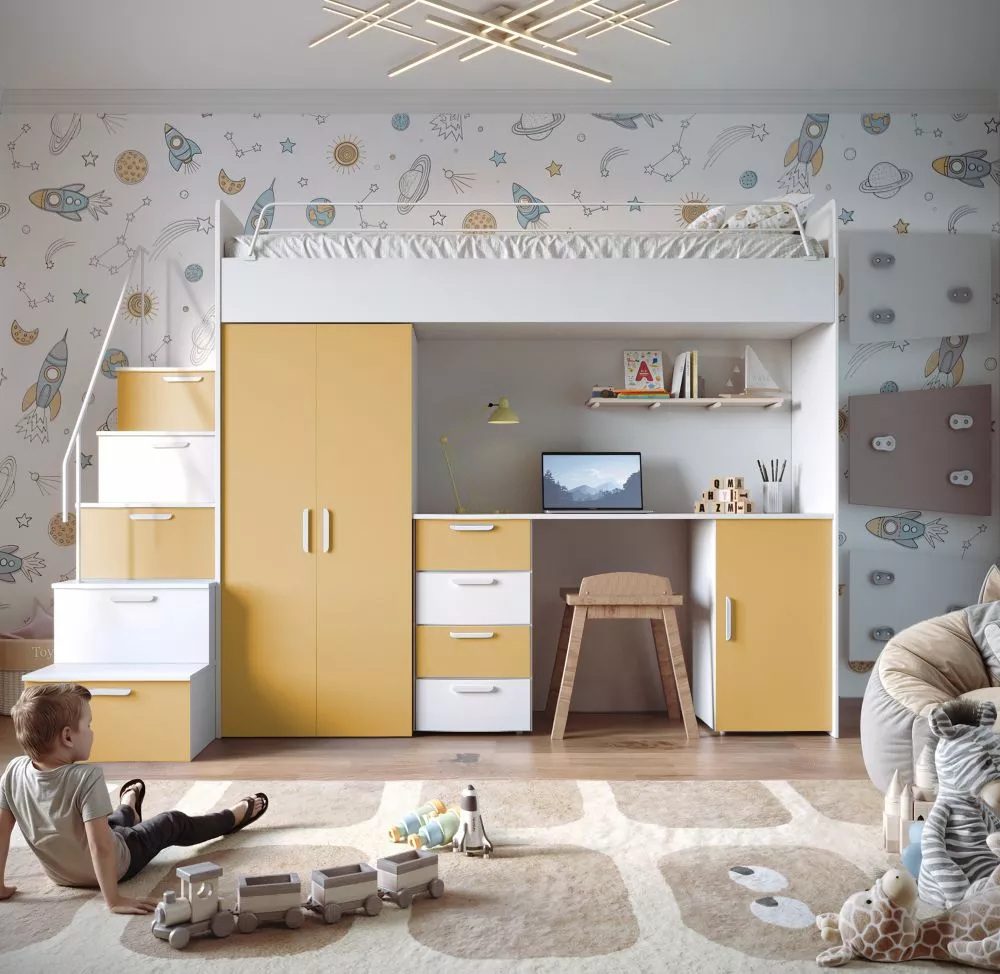 Bērnu gulta Raj 4 Matt ar stelāžu Guļamvietas platums: 80 cm, Guļamvietas garums: 200 cm, · 120 × 254 × 180 cm