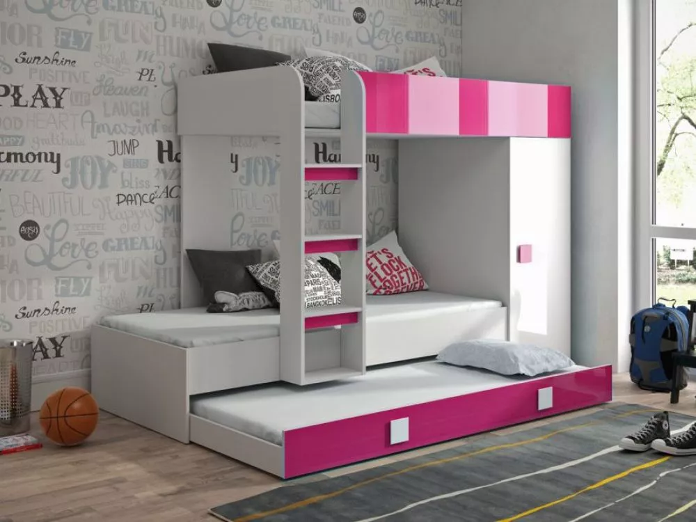 Bērnu gulta Toledo 2 Lux ar stelāžām Guļamvietas platums: 90 cm, Guļamvietas garums: 200 cm, · 94.4 × 254.4 × 165 cm