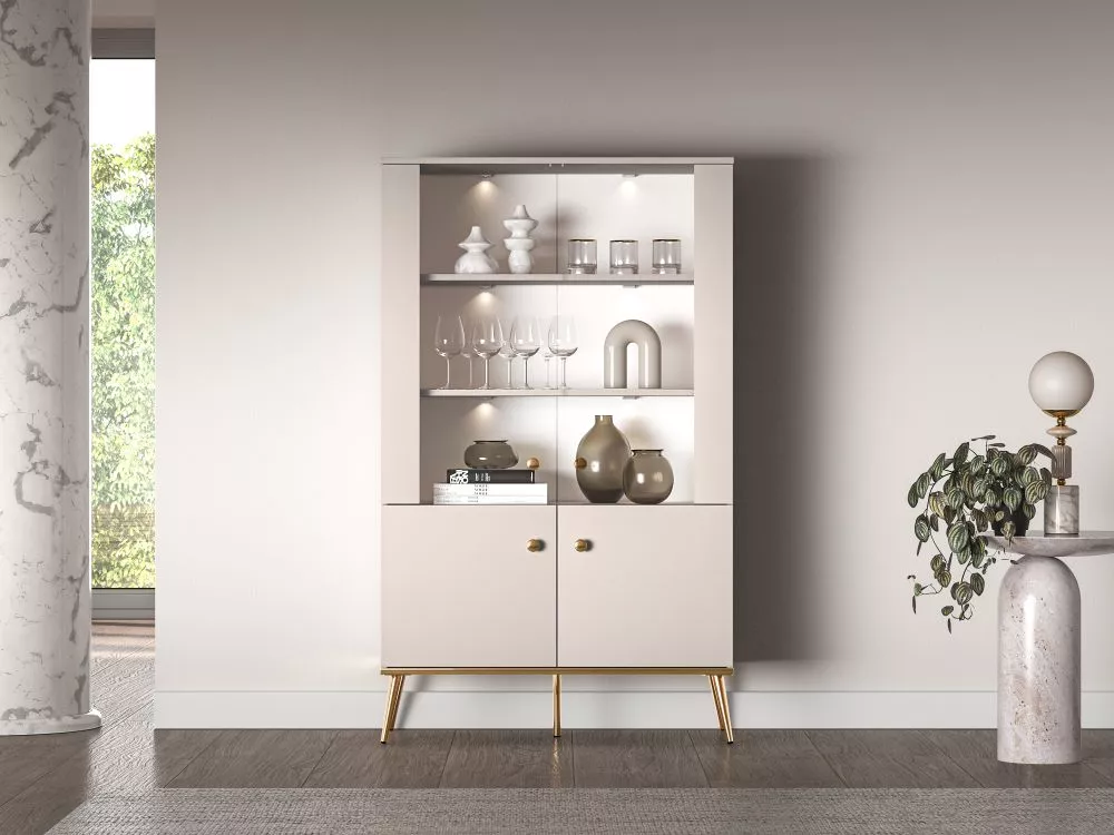 Sekcija Selgin 02 ar LED Korpusa krāsa: gaiši bēšs, · 92 × 40 × 152 cm