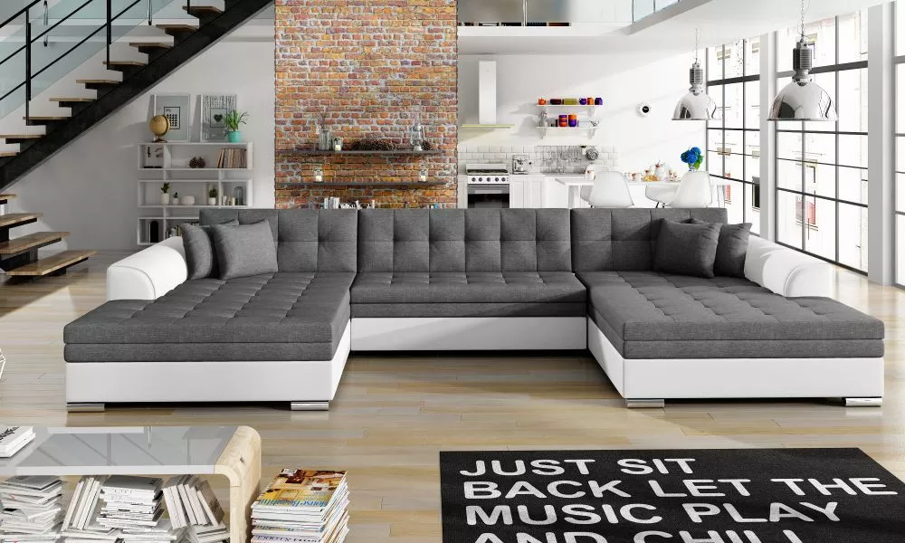 Dīvāns Vento Lux standard · Pelēks + balts · 165 × 365 × 80 cm