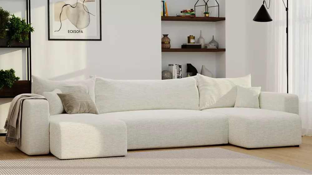 Dīvāns Piano U Standard · Krēma · 145 × 318 × 79 cm