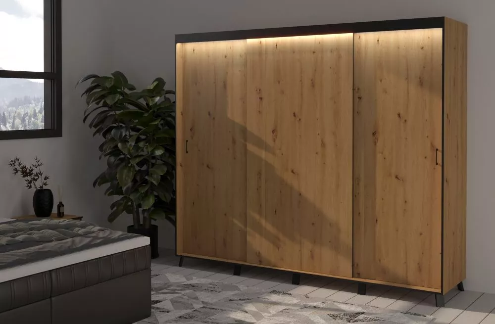 Skapis Bergamo ar LED · Ozols artisan · 250 × 61 × 215 cm