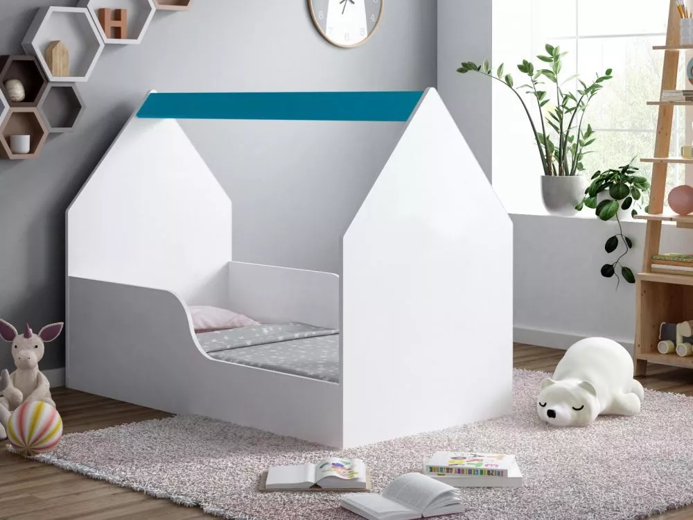 Bērnu gulta House 2 ar stelāžu Guļamvietas platums: 70 cm, Guļamvietas garums: 140 cm, · 70 × 144 × 106 cm