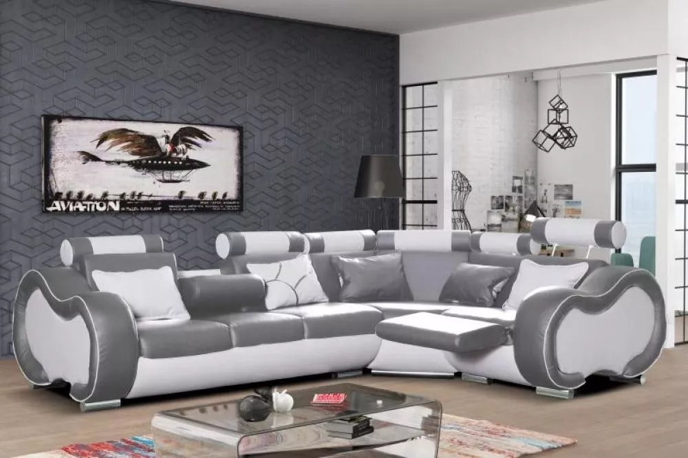Dīvāns Arizona B Medium Standard · Pelēks + balts · 205 × 305 × 87 cm