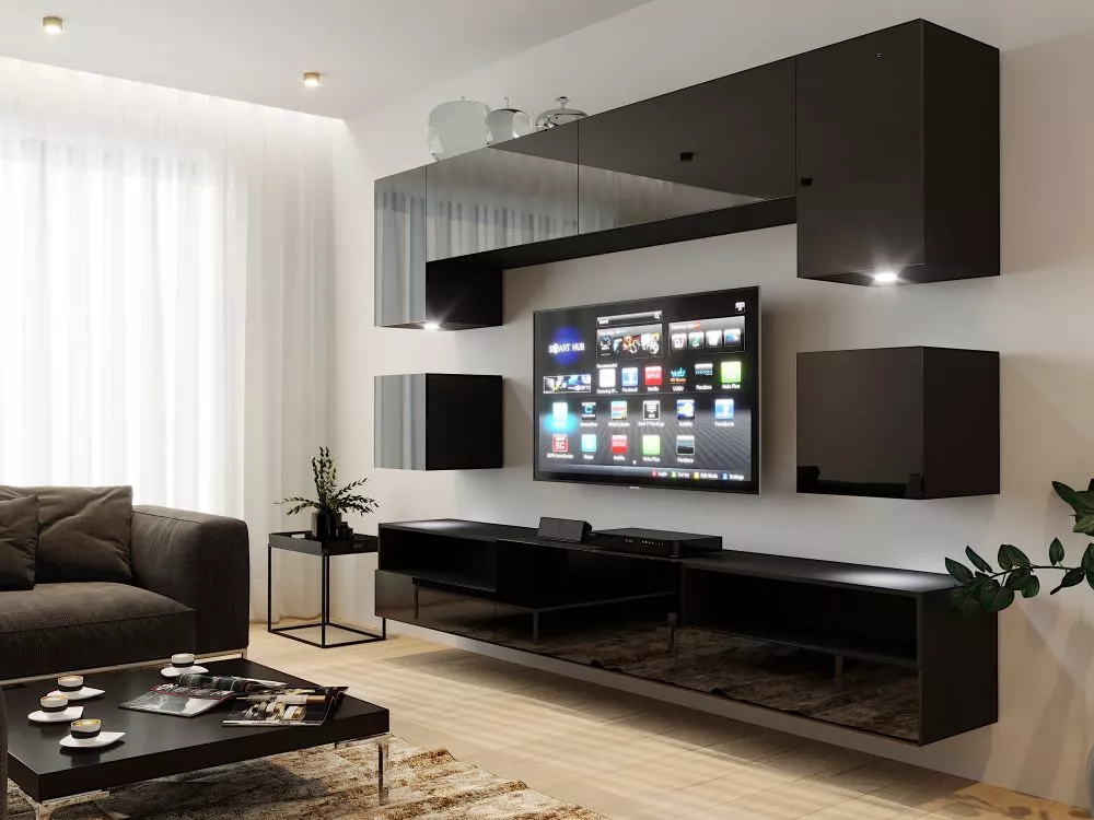 Sekcija Box 59 ar LED · Melns · 266 × 38 cm