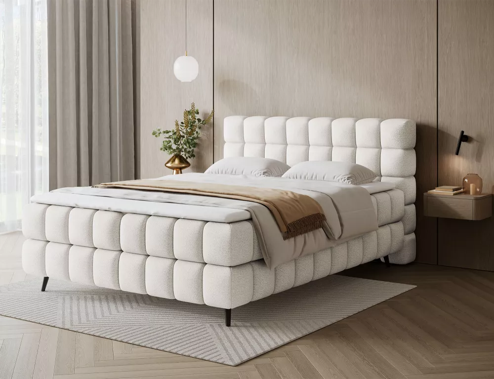 Gulta Sabeno Boxspring Standard Guļamvietas platums: 140 cm, Guļamvietas garums: 200 cm, · Balts krēms · 140 × 222 × 111