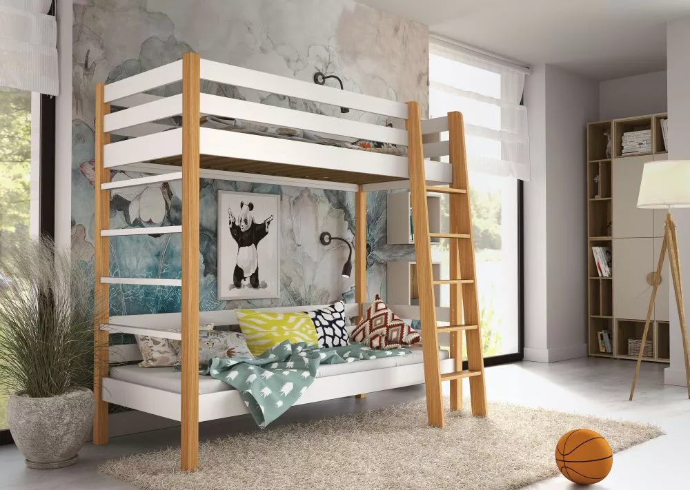 Bērnu gulta Zuza ar stelāžām Guļamvietas platums: 80 cm, Guļamvietas garums: 190 cm, · 105 × 197.5 × 186 cm