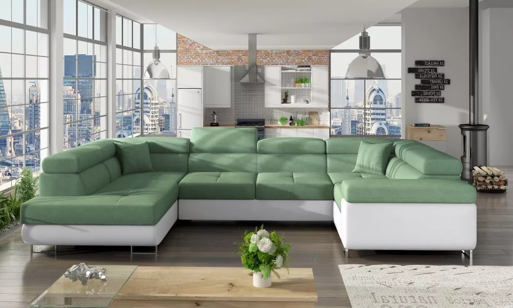Dīvāns Letto standard · Zaļš + balts · 202 × 340 × 90 cm