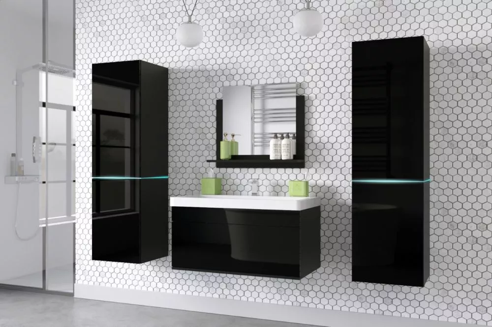 Vannas istabas komplekts Alius 31 gloss ar LED · Melns · 140.4 × 35 cm