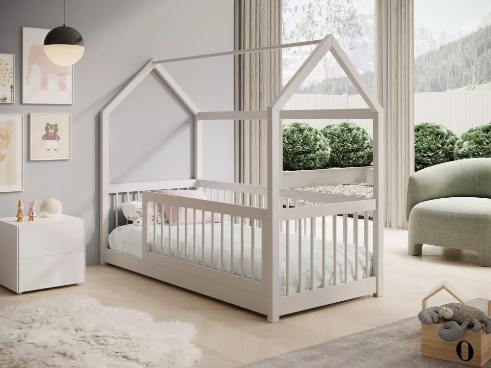 Bērnu gulta Graja ar stelāžu Guļamvietas platums: 70 cm, Guļamvietas garums: 140 cm, · Balts · 77 × 146 × 145 cm