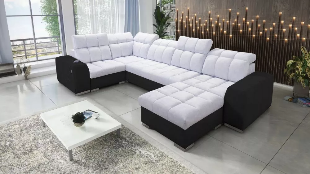 Dīvāns Pagano 4 Premium Standard · Gaiši pelēks + melns · 210 × 362 × 83 cm