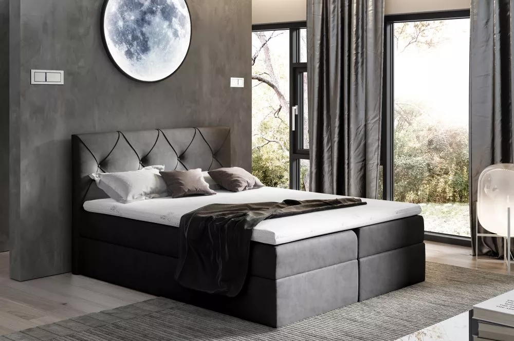 Gulta Crystal Boxspring Premium Standard Guļamvietas platums: 140 cm, Guļamvietas garums: 200 cm, · Melns · 144 × 208 × 