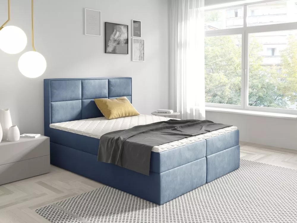 Gulta Spiro Boxspring Standard Guļamvietas platums: 140 cm, Guļamvietas garums: 200 cm, · Zils · 141 × 210 × 110 cm