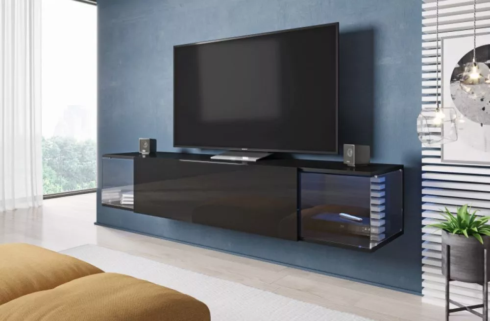 TV tumba Sky RTV ar LED · Melns · 160 × 40 × 30 cm