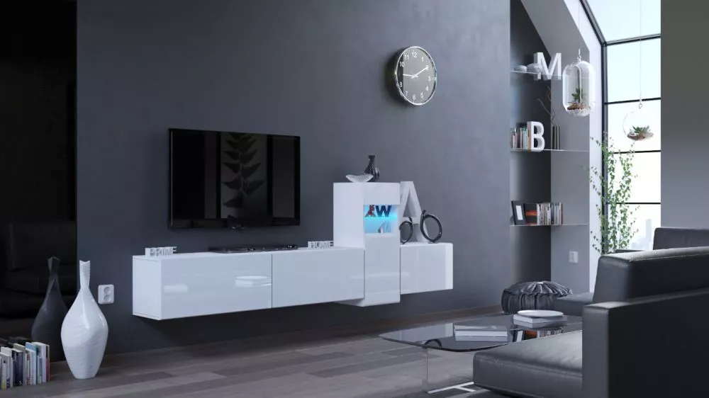 Sekcija Next 61 gloss ar LED · Balts · 263 × 35 × 91 cm