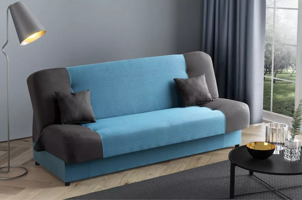 Dīvāns Sofa Bed 124 standard · Tirkīzs + melns · 90 × 198 × 85 cm