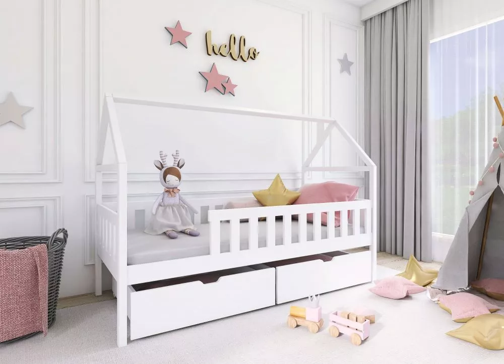 Bērnu gulta Domi Lux ar stelāžu Guļamvietas platums: 90 cm, Guļamvietas garums: 200 cm, · Balts · 97 × 208 × 169 cm
