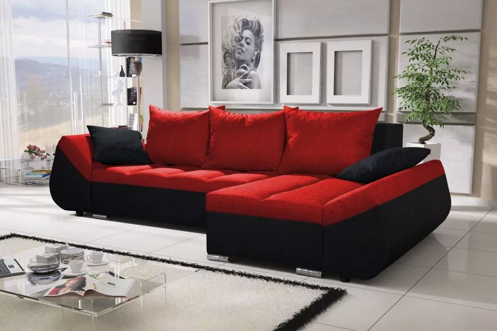 Dīvāns Korfu Standard · Sarkans + melns · 140 × 251 × 90 cm