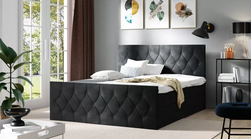 Gulta Sky Lux Boxspring Standard Guļamvietas platums: 120 cm, Guļamvietas garums: 200 cm, · Melns · 124 × 213 × 103 cm