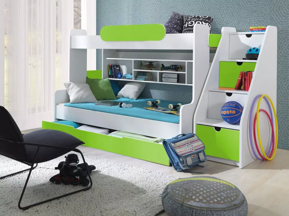 Bērnu gulta Segan ar stelāžām Guļamvietas platums: 90 cm, Guļamvietas garums: 200 cm, · 130 × 262 × 145 cm