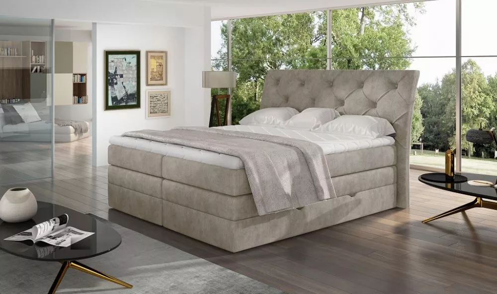 Gulta Mirabel Boxspring standard Guļamvietas platums: 160 cm, Guļamvietas garums: 200 cm, · Gaiši brūns · 178 × 215 × 12