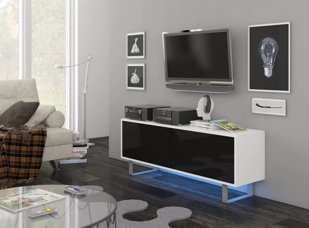 TV tumba King kin 01 · Balts + melns spīdums · 140 × 36 × 53 cm