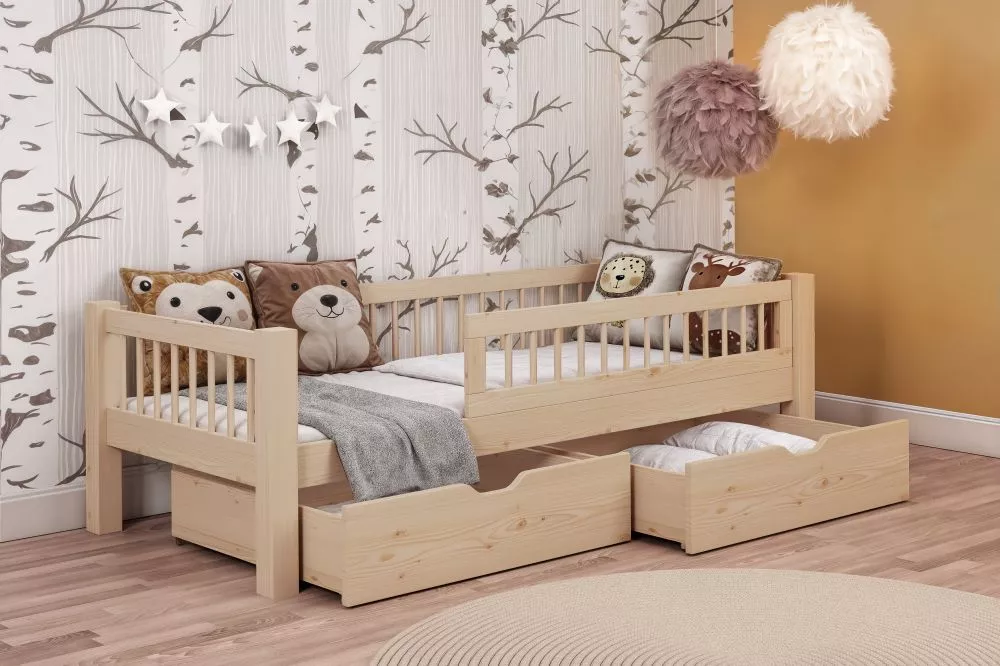 Bērnu gulta Adel ar stelāžu Guļamvietas platums: 90 cm, Guļamvietas garums: 200 cm, · Priede · 99 × 214 × 61 cm