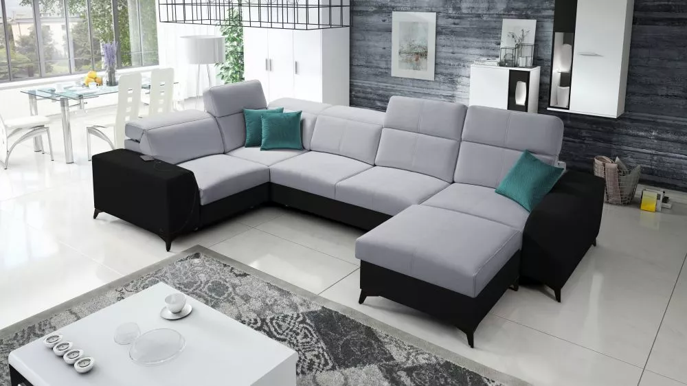 Dīvāns Belutti 4 Mix Standard · Pelēks + melns · 212 × 362 × 84 cm