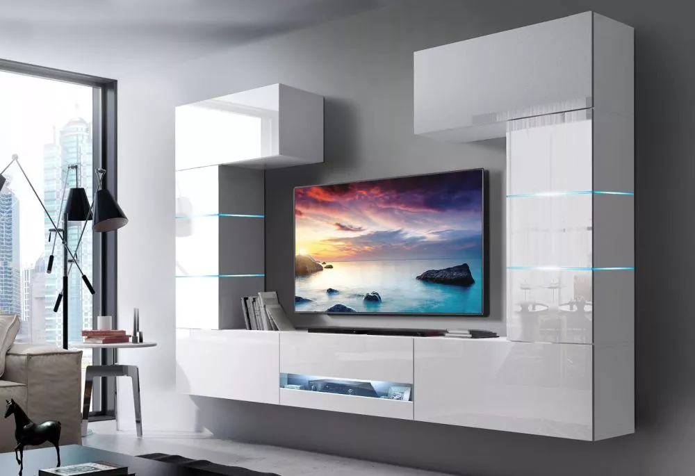 Sekcija Concept 60 ar LED · Balts · 257 × 35 × 184 cm