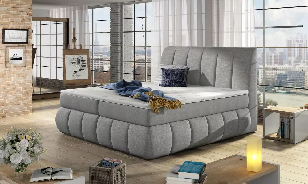 Gulta Vincenzo Boxspring standard Guļamvietas platums: 160 cm, Guļamvietas garums: 200 cm, · Pelēks · 180 × 224 × 126 cm