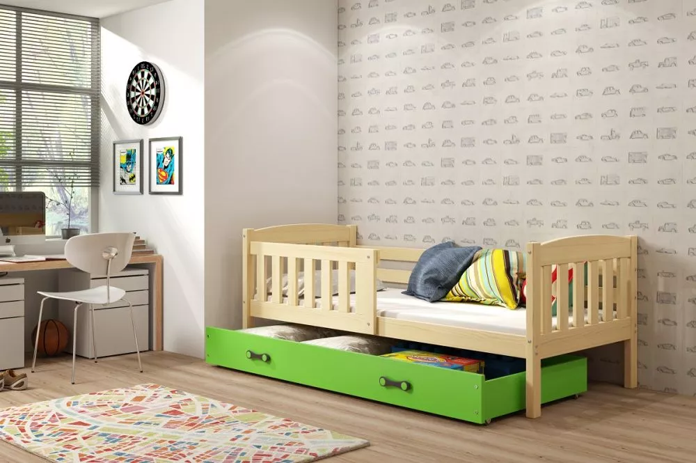 Bērnu gulta Kubus Single Pine ar stelāžu Guļamvietas platums: 80 cm, Guļamvietas garums: 190 cm, · 87 × 196 × 70 cm