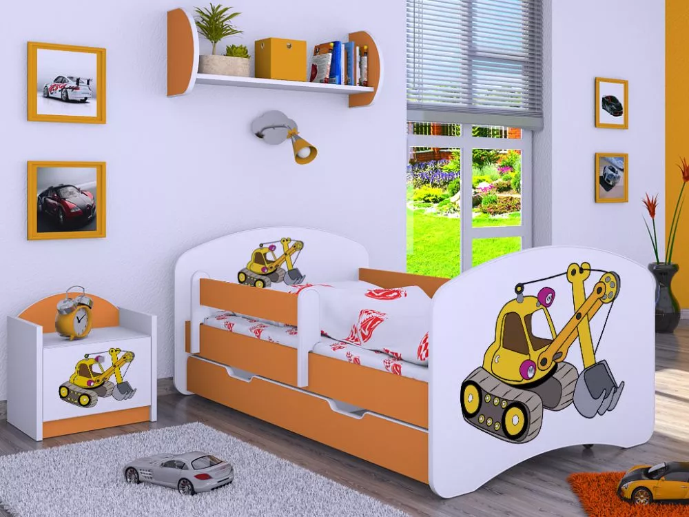 Bērnu gulta Happy L02 Zolta Koparka 140x70 ar stelāžu Guļamvietas platums: 70 cm, Guļamvietas garums: 140 cm, · 82 × 144