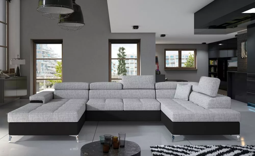 Dīvāns Eduardo Standard · Pelēks + melns · 202 × 345 × 70 cm