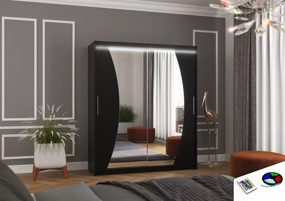 Skapis Dolores ar LED · Melns · 180 × 58 × 215 cm