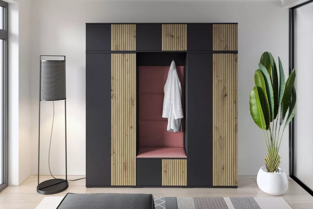 Apavu plaukts Ross 4 Trinity Korpusa krāsa: melns + ozols artisan, · 210 × 225 × 40 cm