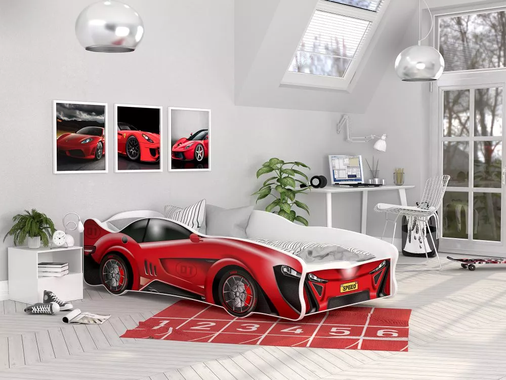 Bērnu gulta Cars 80x160 ar stelāžu Guļamvietas platums: 80 cm, Guļamvietas garums: 160 cm, · Sarkans · 82 × 170 × 52 cm