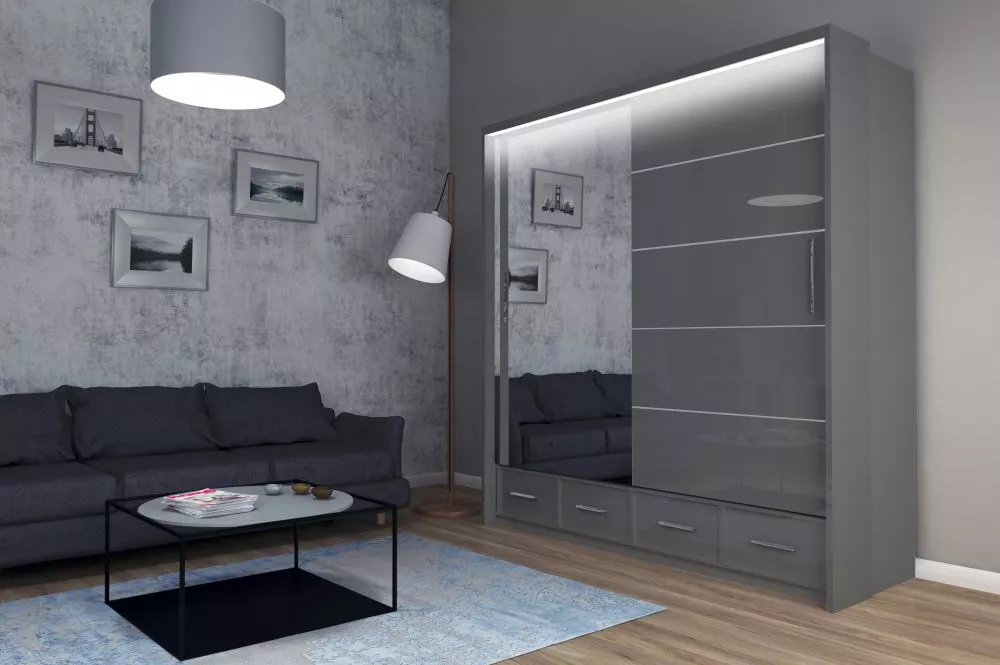 Skapis Sycylia ar LED · Pelēks · 203 × 66 × 220 cm