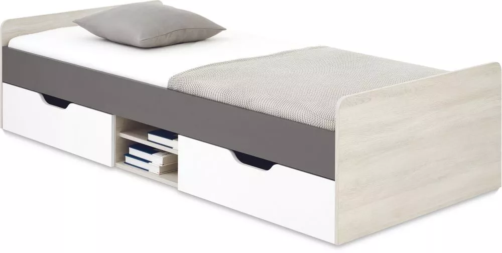 Gulta Remo ar stelāžu Guļamvietas platums: 90 cm, Korpusa krāsa: ozols + balts, Guļamvietas garums: 200 cm, · 94 × 204 ×