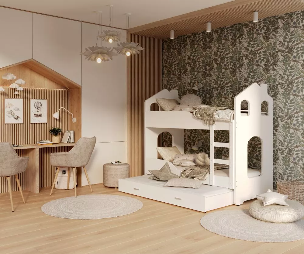 Bērnu gulta Dominik Domek 3 80x190 ar stelāžām Guļamvietas platums: 80 cm, Guļamvietas garums: 190 cm, · 87 × 198 × 166 