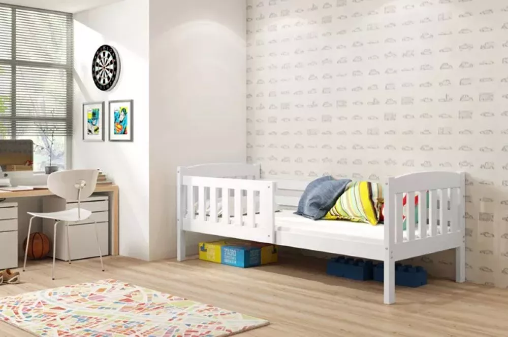 Bērnu gulta Kubus Single Basic ar stelāžu Guļamvietas platums: 90 cm, Guļamvietas garums: 200 cm, · Balts · 97 × 206 × 7
