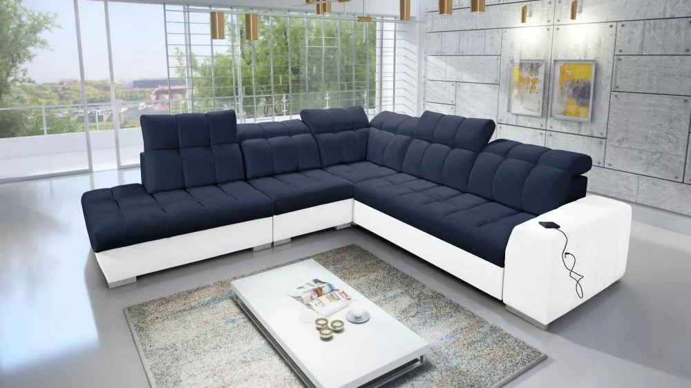 Dīvāns Pagano 9 Premium Standard · Tumši zils + balts · 285 × 300 × 83 cm