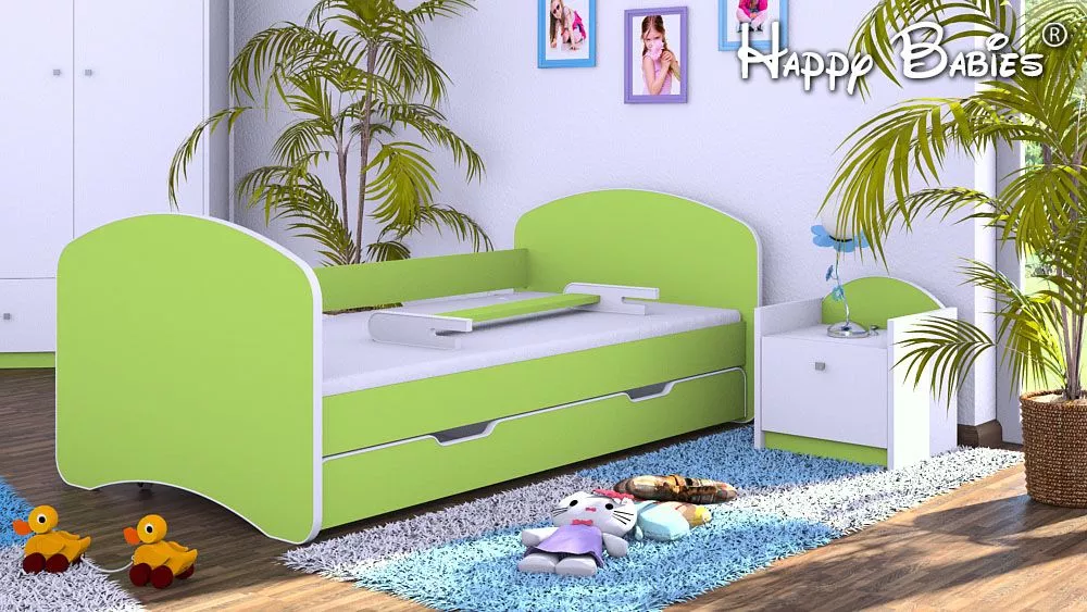 Bērnu gulta Happy L02 Color 140x70 ar stelāžu Guļamvietas platums: 70 cm, Guļamvietas garums: 140 cm, · Gaiši zaļš · 82 