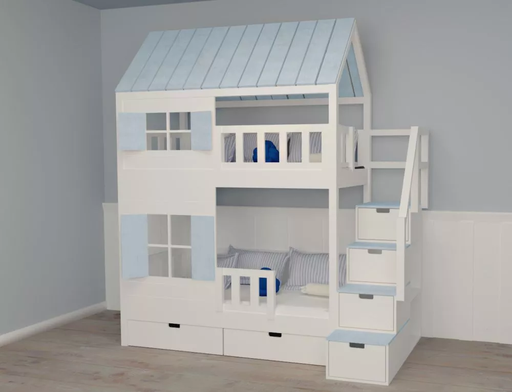 Bērnu gulta 101P ar stelāžām Kāpņu puse: Pa labi, Guļamvietas platums: 80 cm, Guļamvietas garums: 160 cm, · 112 × 212 × 