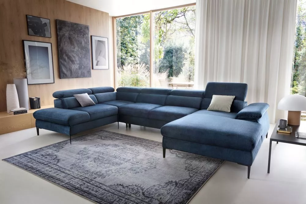 Dīvāns Blues U2 standard · Tumši zils · 214 × 353 × 75 cm