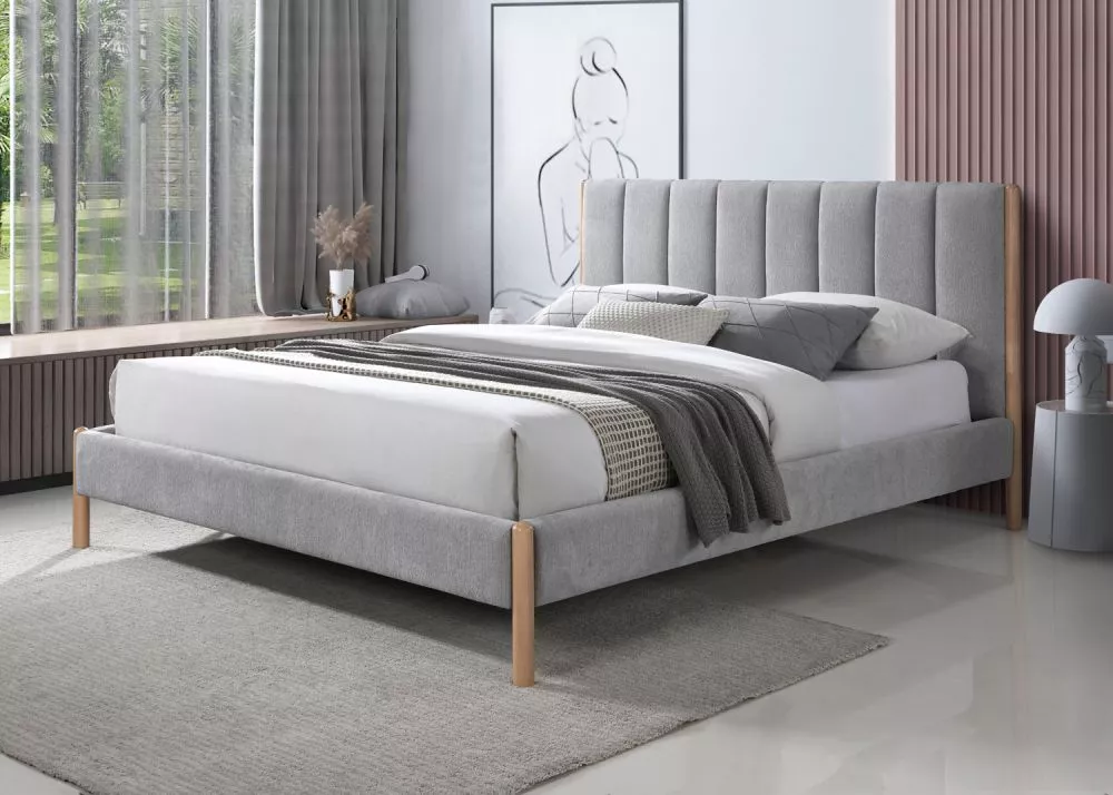 Gulta Belmont ar stelāžu Guļamvietas platums: 160 cm, Guļamvietas garums: 200 cm, · Gaiši pelēks · 175 × 202 × 108 cm
