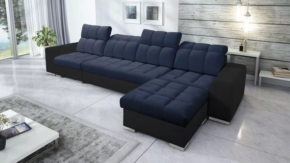 Dīvāns Pagano 12 Premium Standard · Tumši zils + melns · 179 × 366 × 83 cm