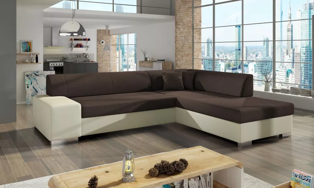 Dīvāns Porto 1 Lux standard · Tumši brūns + krēms · 217 × 278 × 74 cm